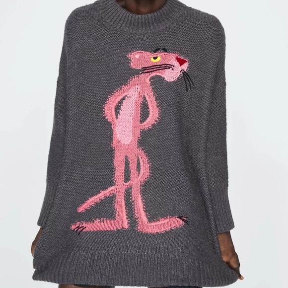 Sweat à Capuche Long Zara Pink Panther - Noir, Strass - Taille 12/14 Ans